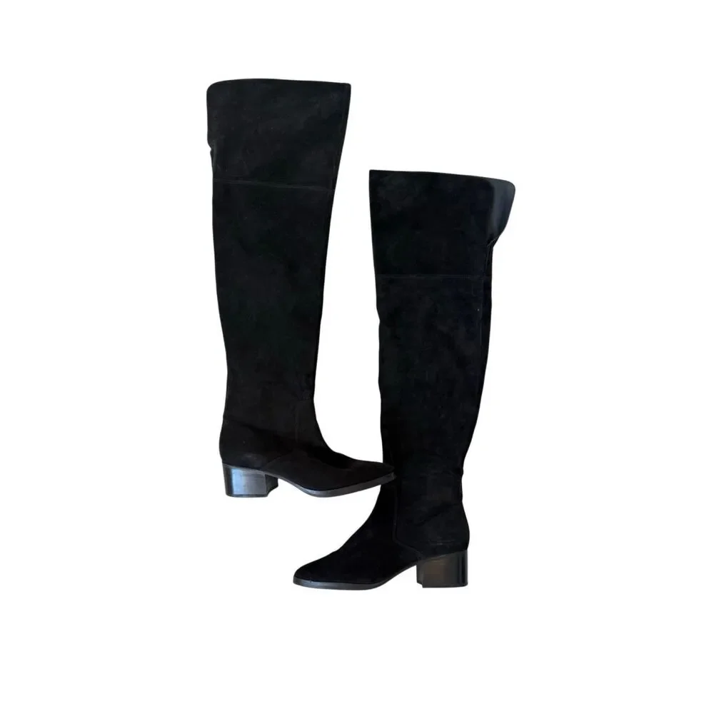 Via Spiga Womens Black Suede Block Heel Sophies Over The Knee Boots Size 8.5